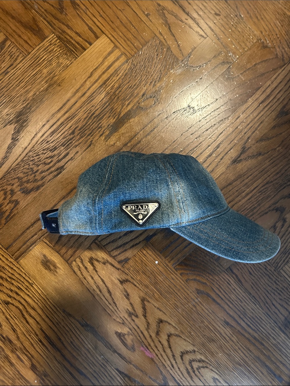 Prada Washed Denim Logo Baseball Cap - Blue